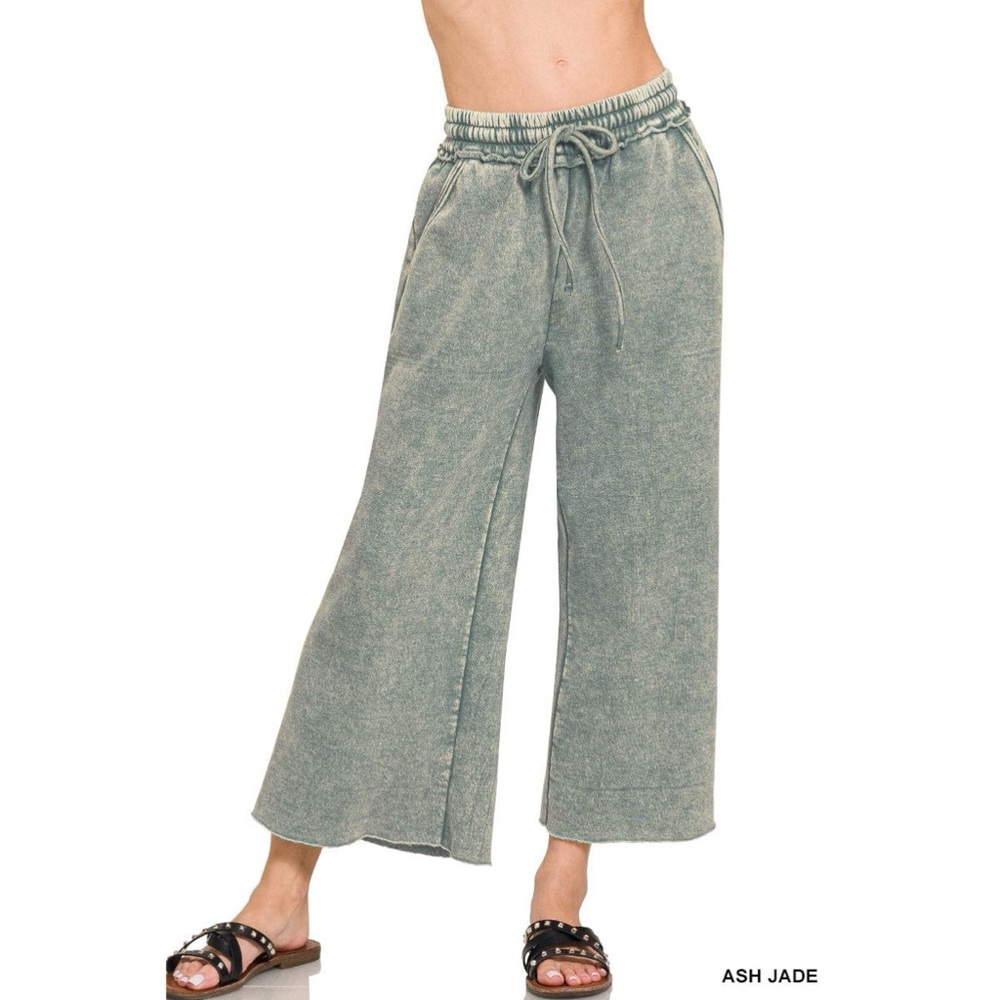 NTW Ladies Ash Jade Acid Wash Fleece Palazzo Drawstring Waist Sweatpants
